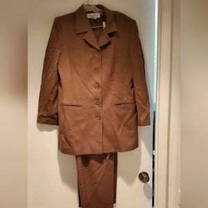 Women Wool Suit Brown Rowan Full Length Jacket Fully Lined w/Cuffed Slacks